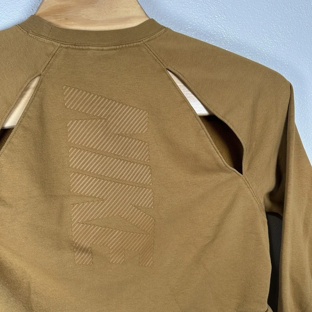 Nike Fleece Crewneck Cropped Sweatshirt Womens Medium Gold Mustard Cutout Back